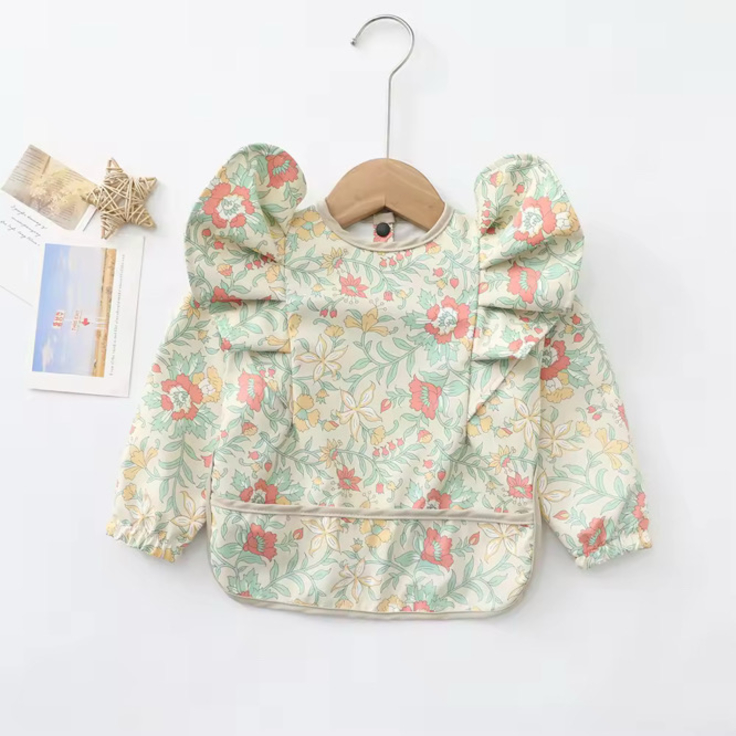 Bavoir Manches Longues à Volants Amber Floral Verde ChoO