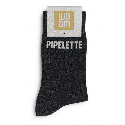Chaussettes à Paillettes Noires 'PIPELETTE' - Message Humoristique, Coton Confortable, Taille Unique 36-40