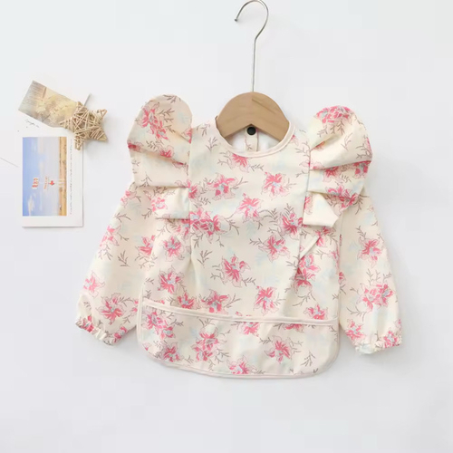 ChoO Bavoir Manches Longues à Volants Amber Floral Rosa