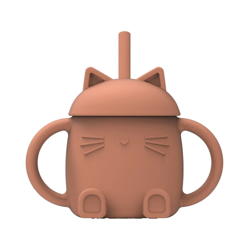 ChoO Tasse avec Paille en Silicone Chatty Abricot