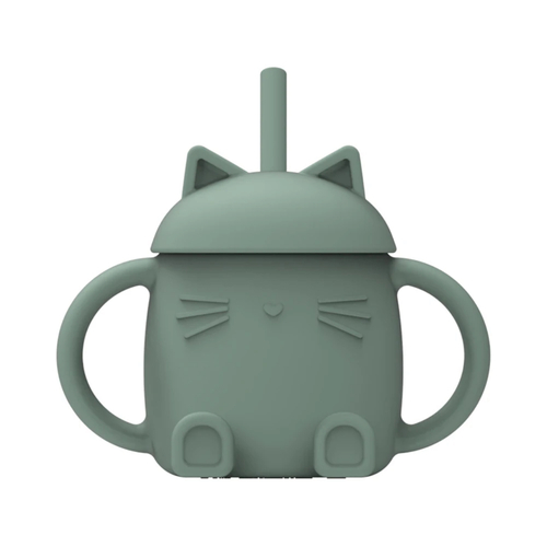ChoO Tasse avec Paille en Silicone Chatty Kaki