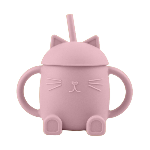 ChoO Tasse avec Paille en Silicone Chatty Rose Foncé