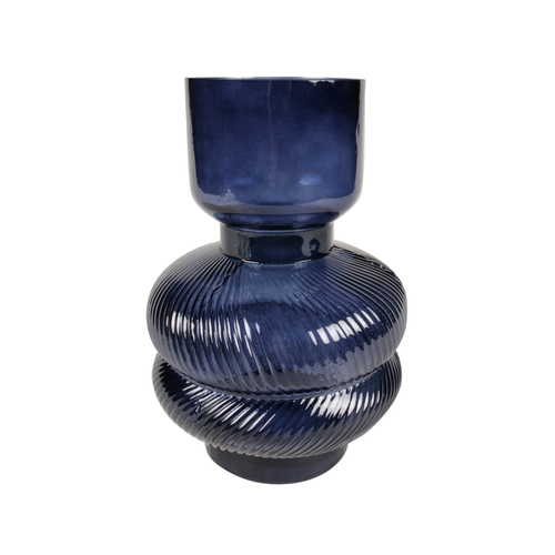 Le Comptoir Vase Strié en verre Bleu