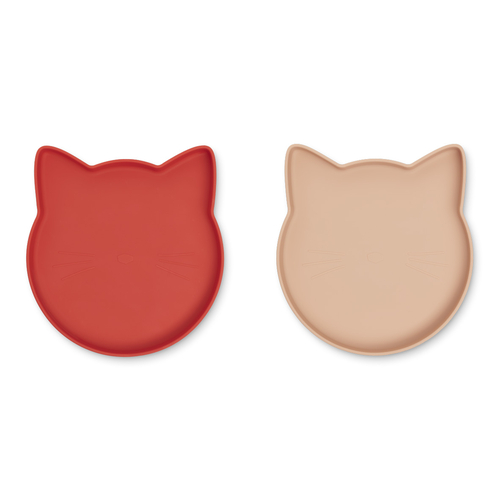 Liewood Lot de 2 Assiettes en Silicone Marty Chat Apple Red / Tuscany Rose