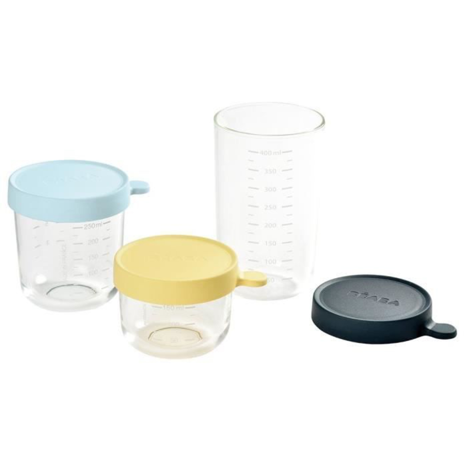 Lot de 3 Pots de Conservation en verre Bleu / Jaune Beaba