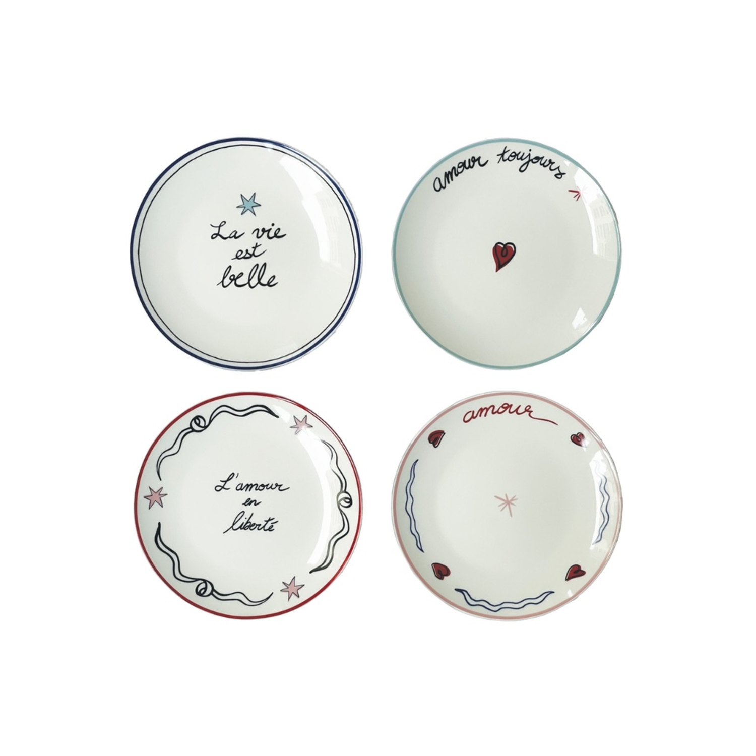 Lot de 4 Assiettes Dessert Amour en Liberté Opjet