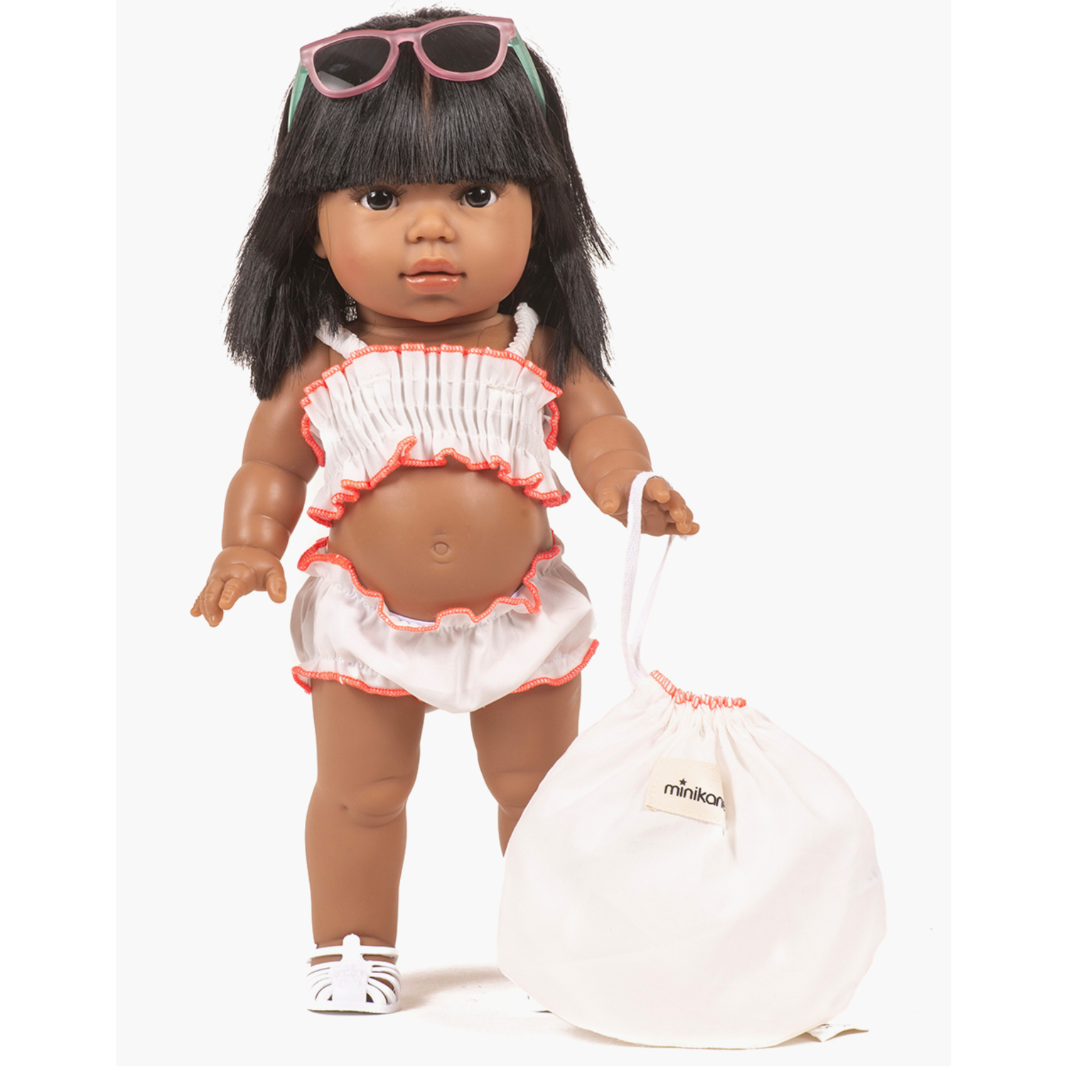 Maillot de bain rétro 2 pièces avec pochon Blanc Minikane