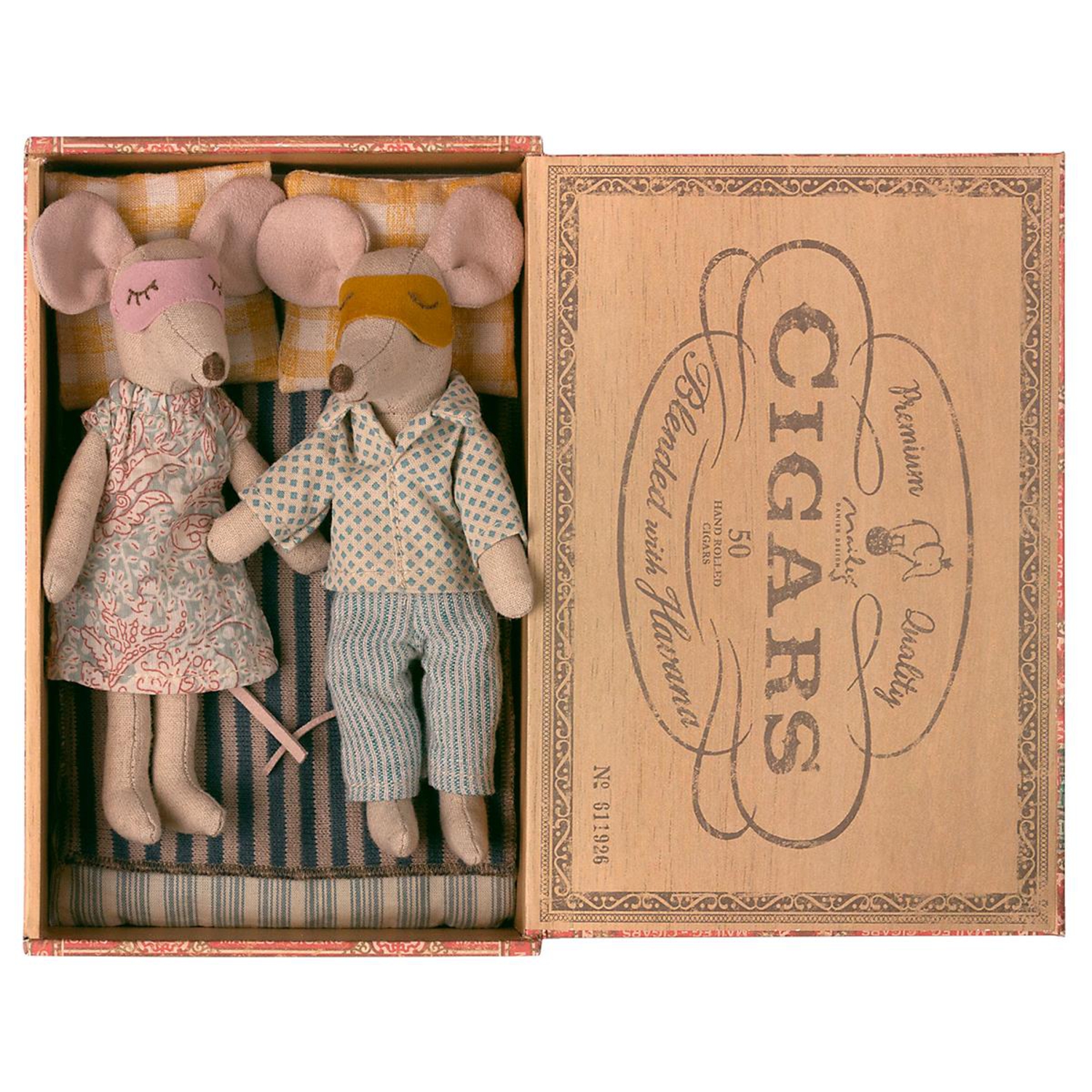 Maman et Papa Souris dans leur Boîte à Cigare Maileg