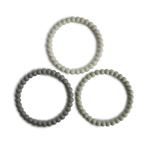 Mushie Lot de 3 Bracelets de Dentition - Green Tea / Grey