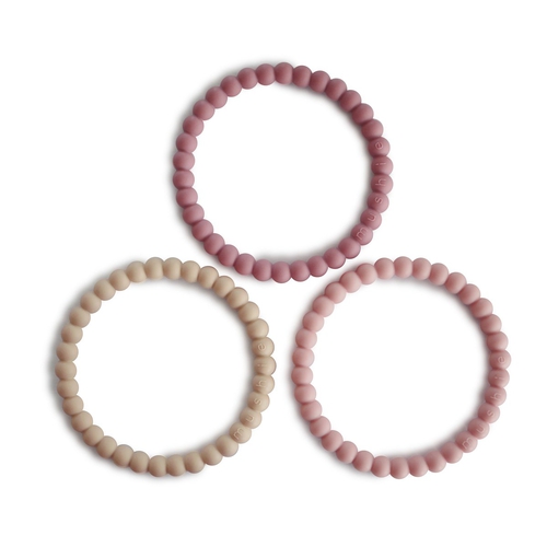 Mushie Lot de 3 Bracelets de Dentition - Linen / Pale Pink