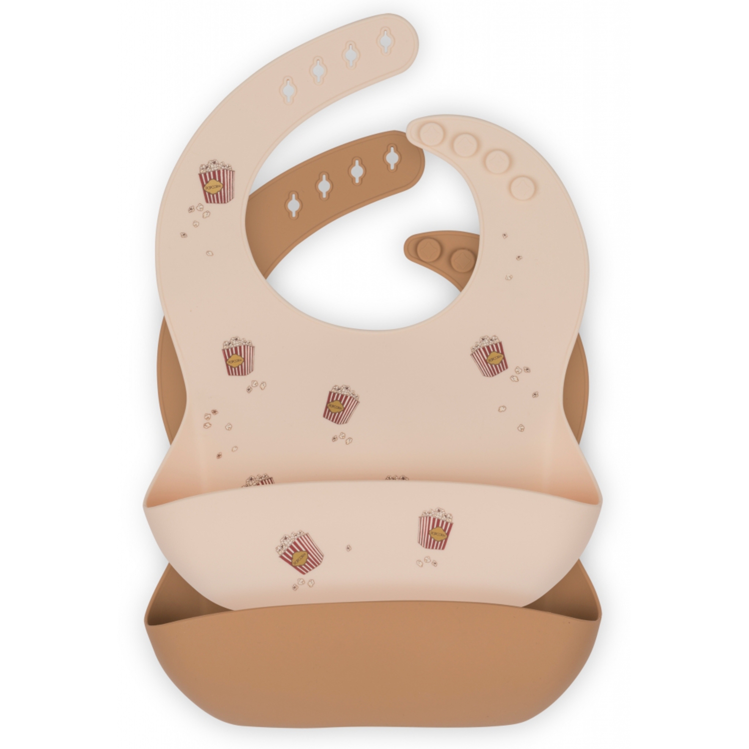 Set de 2 Bavoirs en Silicone Pop Corn / Light Brown Konges Slojd