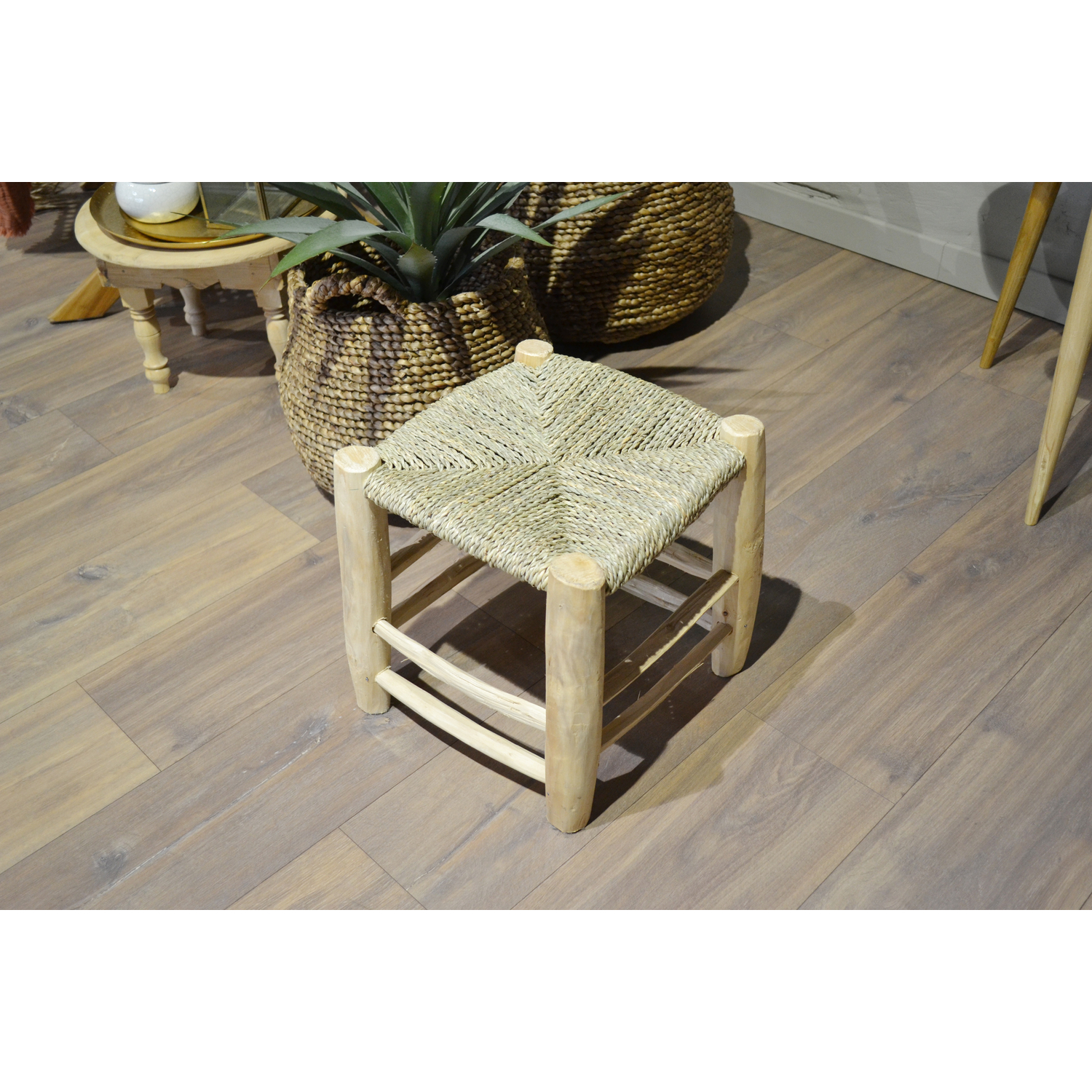 Tabouret en palmier tressé (small) Artisanat Marocain